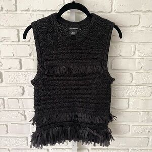 Club Monaco Black Knit Sleeveless Fringe Trim Top XS